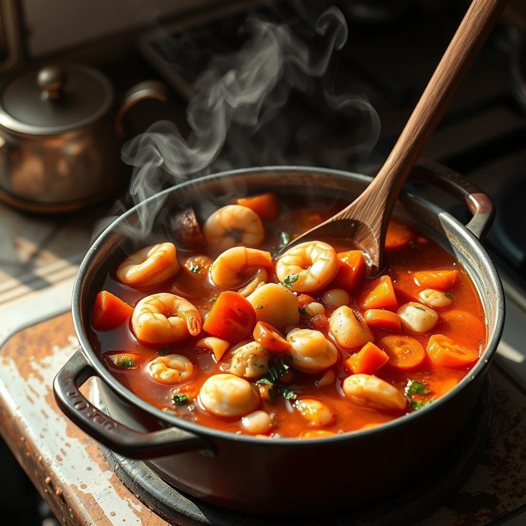 seafood stew with tomatoes and white wine